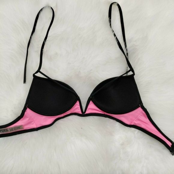 PINK Black Deep V Bikini String Top XS - Picture 9 of 11